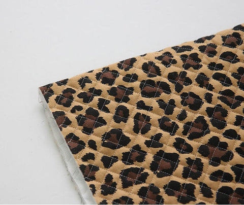 Quilted Leopard Print Cotton Fabric - Beige or Gray - Fabric By the Yard 1