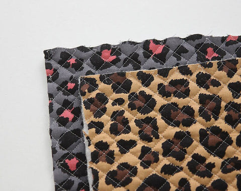 Quilted Leopard Print Cotton Fabric - Beige or Gray - Fabric By the Yard 1