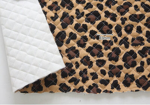 Quilted Leopard Print Cotton Fabric - Beige or Gray - Fabric By the Yard 1