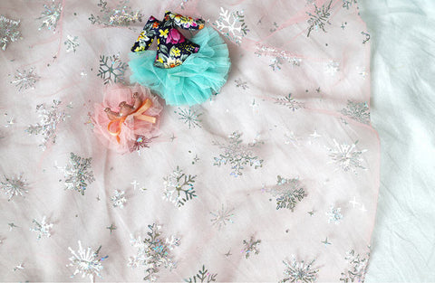 Snowflakes Mesh Fabric, Make Frozen Queen Elsa Dress - 57" Wide White, Indi Pink, Peach Pink, Mint, Purple Blue or Coral - By the Yard 25143