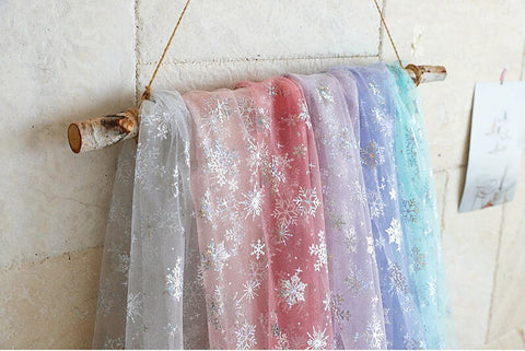 Snowflakes Mesh Fabric, Make Frozen Queen Elsa Dress - 57" Wide White, Indi Pink, Peach Pink, Mint, Purple Blue or Coral - By the Yard 25143