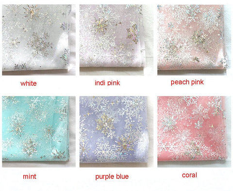 Snowflakes Mesh Fabric, Make Frozen Queen Elsa Dress - 57" Wide White, Indi Pink, Peach Pink, Mint, Purple Blue or Coral - By the Yard 25143