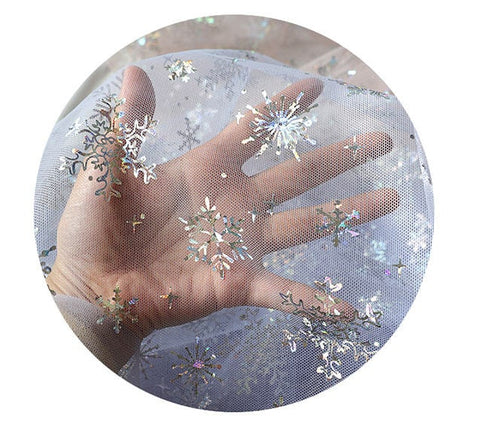 Snowflakes Mesh Fabric, Make Frozen Queen Elsa Dress - 57" Wide White, Indi Pink, Peach Pink, Mint, Purple Blue or Coral - By the Yard 25143