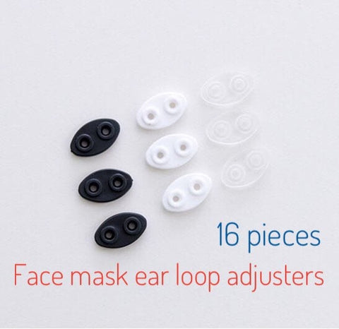 Face Mask Earloop Adjustment Clips, 16 pieces, Mask DIY, Silicone -  White, Black or Clear