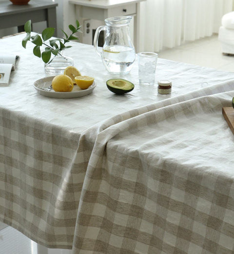 Laminated Linen Blend Waterproof Fabric, Checker and Stripes, 4 Styles, 59 inches Wide, Non-glossy TPU Coating - By the Yard 40182-1