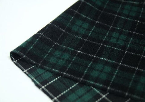Wool Blend Green Plaid Fabric, Green Black Check Fabric - By the Yard 90938-1