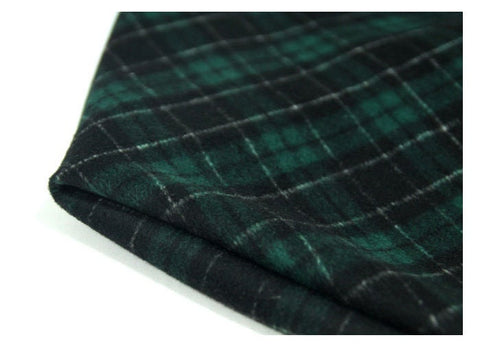Wool Blend Green Plaid Fabric, Green Black Check Fabric - By the Yard 90938-1