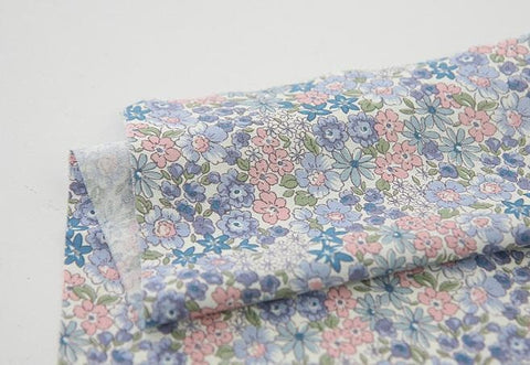 Cotton Fabric Flowers, Floral Fabric, Purple Flowers, Blue Flowers, Pink Flowers - By the Yard 95811-1