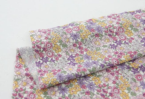Cotton Fabric Flowers, Floral Fabric, Purple Flowers, Blue Flowers, Pink Flowers - By the Yard 95811-1