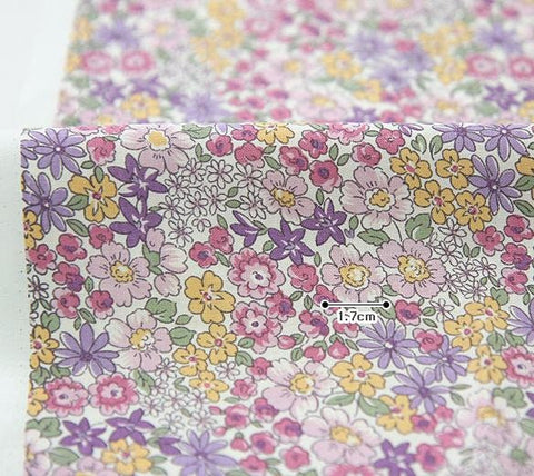 Cotton Fabric Flowers, Floral Fabric, Purple Flowers, Blue Flowers, Pink Flowers - By the Yard 95811-1