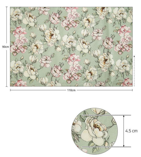 Flowers Cotton Fabric, Floral Fabric, Green Flower Fabric, Korean Fabric, Rose Fabric, Digital Printing - Fabric By the Yard 41832-1