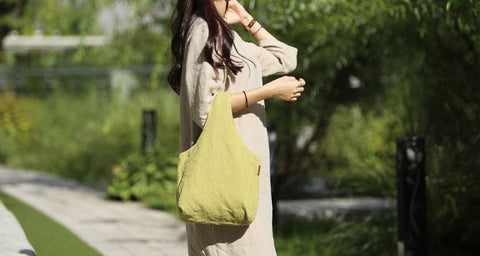 Double-sided Linen Tote Bag Handmade, Red Orange or Yellow Green, Mini Linen Bag, Red Linen Bag, Green Linen Bag, Women's Bag, Eco Bag,