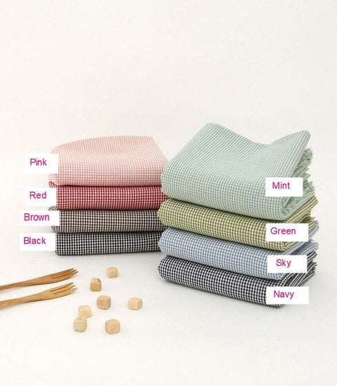 Checker Cotton Fabric, 1 mm Plaid, Gingham Check, Yarn Dyed - Pink, Sky, Mint, Green, Red, Navy, Brown or Black - Fabric By the Yard 25768-1