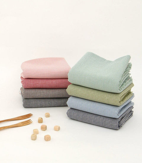 Checker Cotton Fabric, 1 mm Plaid, Gingham Check, Yarn Dyed - Pink, Sky, Mint, Green, Red, Navy, Brown or Black - Fabric By the Yard 25768-1