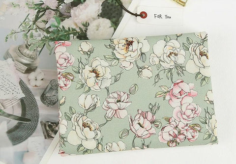 Flowers Cotton Fabric, Floral Fabric, Green Flower Fabric, Korean Fabric, Rose Fabric, Digital Printing - Fabric By the Yard 41832-1