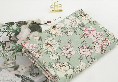 Flowers Cotton Fabric, Floral Fabric, Green Flower Fabric, Korean Fabric, Rose Fabric, Digital Printing - Fabric By the Yard 41832-1
