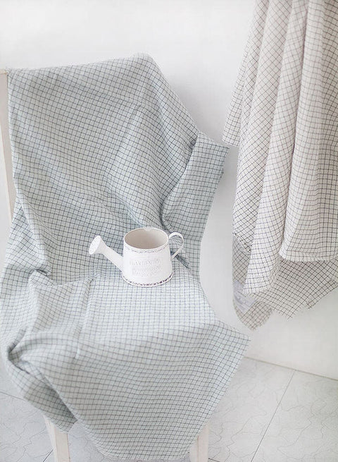 Wrinkled Checker Linen Blend Fabric, Cotton Linen, Washing Linen, Korean Fabric - Ivory, Pink, White, Sky, Gray - By the Yard 38646-1
