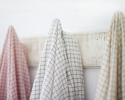 Wrinkled Checker Linen Blend Fabric, Cotton Linen, Washing Linen, Korean Fabric - Ivory, Pink, White, Sky, Gray - By the Yard 38646-1
