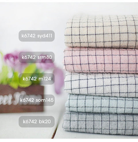 Wrinkled Checker Linen Blend Fabric, Cotton Linen, Washing Linen, Korean Fabric - Ivory, Pink, White, Sky, Gray - By the Yard 38646-1