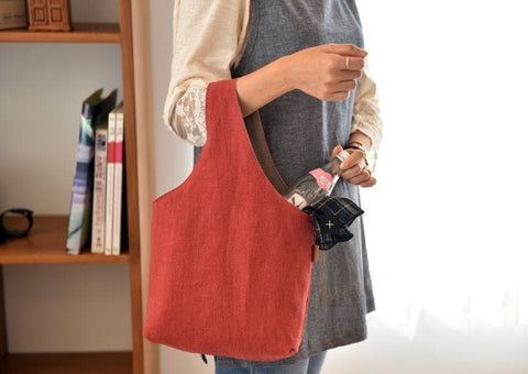 Double-sided Linen Tote Bag Handmade, Red Orange or Yellow Green, Mini Linen Bag, Red Linen Bag, Green Linen Bag, Women's Bag, Eco Bag,