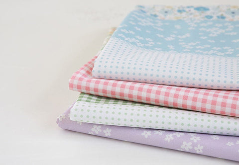 Flowers, Checkers and Polka dots Cotton Fabric, Patch Fabric - Pink, Green, Blue or Lavender - By the Yard 42180-1