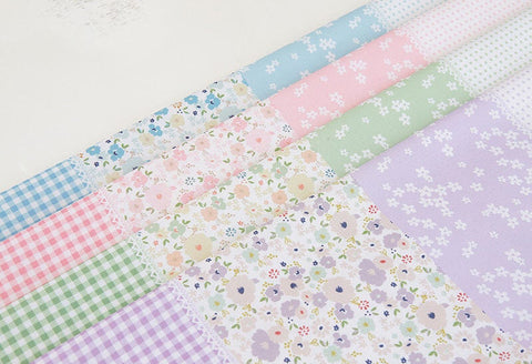 Flowers, Checkers and Polka dots Cotton Fabric, Patch Fabric - Pink, Green, Blue or Lavender - By the Yard 42180-1