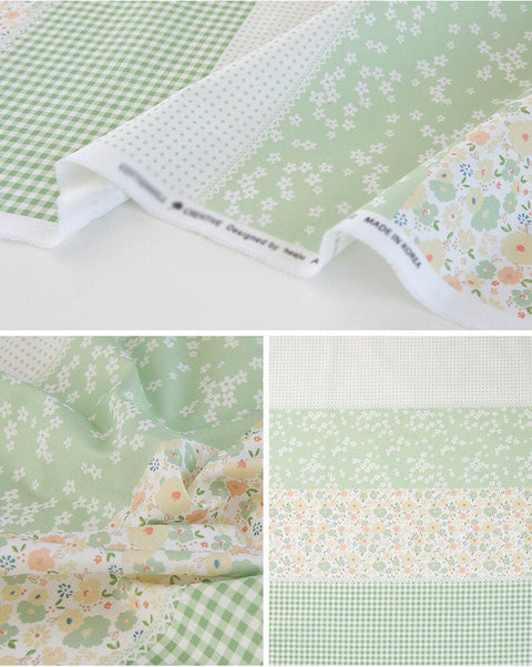 Flowers, Checkers and Polka dots Cotton Fabric, Patch Fabric - Pink, Green, Blue or Lavender - By the Yard 42180-1