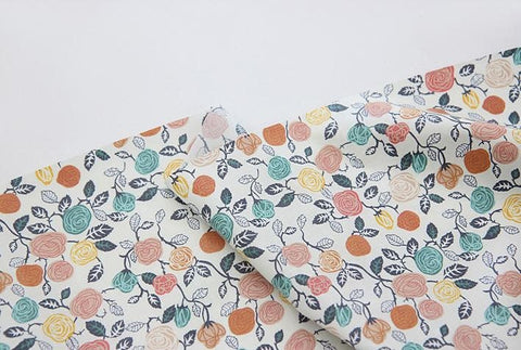 Eco-friendly Laminated Waterproof Fabric, Roses, Flowers, 55 Inches Wide, Ivory Pink or Blue, Non-glossy TPU Coating - By the Yard 96829-1