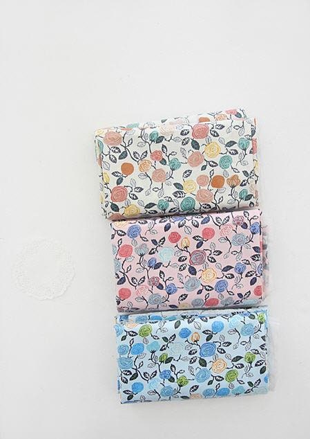 Eco-friendly Laminated Waterproof Fabric, Roses, Flowers, 55 Inches Wide, Ivory Pink or Blue, Non-glossy TPU Coating - By the Yard 96829-1