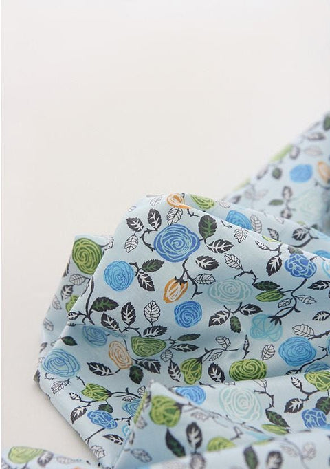 Eco-friendly Laminated Waterproof Fabric, Roses, Flowers, 55 Inches Wide, Ivory Pink or Blue, Non-glossy TPU Coating - By the Yard 96829-1