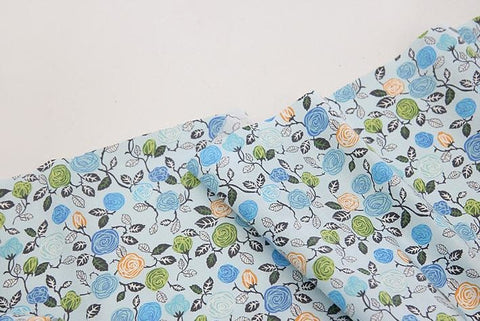 Eco-friendly Laminated Waterproof Fabric, Roses, Flowers, 55 Inches Wide, Ivory Pink or Blue, Non-glossy TPU Coating - By the Yard 96829-1