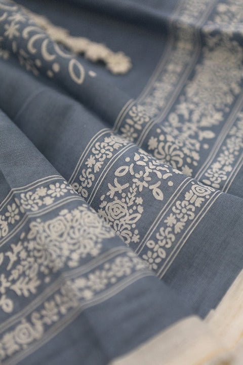 Lightweight Cotton Linen Fabric, Korean Fabric, Ethnic Print, Blue, Navy or Black - By the Yard 42597-1