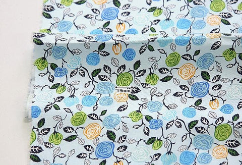 Eco-friendly Laminated Waterproof Fabric, Roses, Flowers, 55 Inches Wide, Ivory Pink or Blue, Non-glossy TPU Coating - By the Yard 96829-1