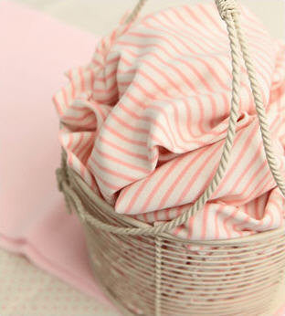 Organic Cotton Interlock Knit, Baby Pink Polka Dot or Stripes per Yard 17326-310