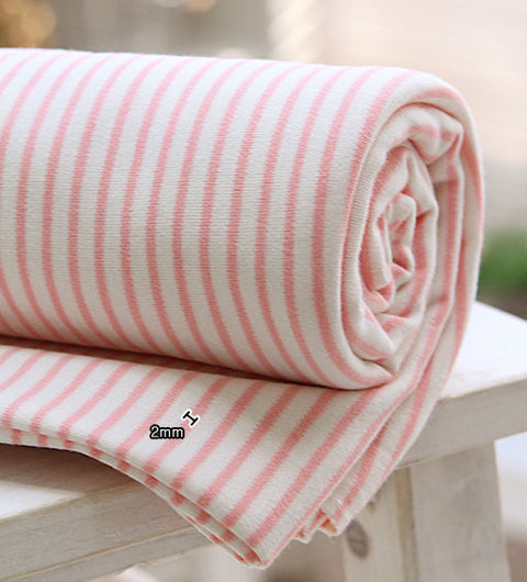 Organic Cotton Interlock Knit, Baby Pink Polka Dot or Stripes per Yard 17326-310