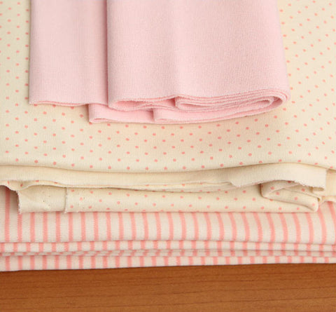 Organic Cotton Interlock Knit, Baby Pink Polka Dot or Stripes per Yard 17326-310