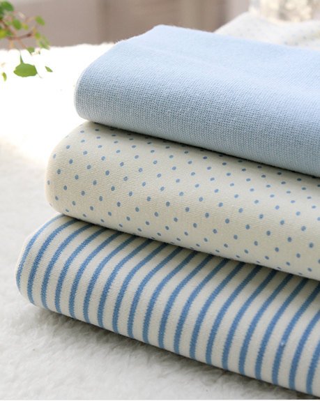 Organic Cotton Interlock Knit, Baby Blue Polka Dot or Stripes per Yard 17325-310