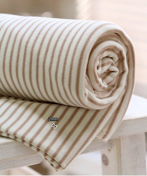 Organic Cotton Interlock Knit, Baby Brown Polka Dot or Stripes per Yard 17323-310