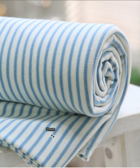 Organic Cotton Interlock Knit, Baby Blue Polka Dot or Stripes per Yard 17325-310