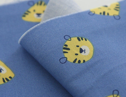 Tigers Cotton Fabric, Animal Print Fabric, Quality Korean Fabric, Blue Cotton Fabric, Children's Fabric - By the Yard 43422-1