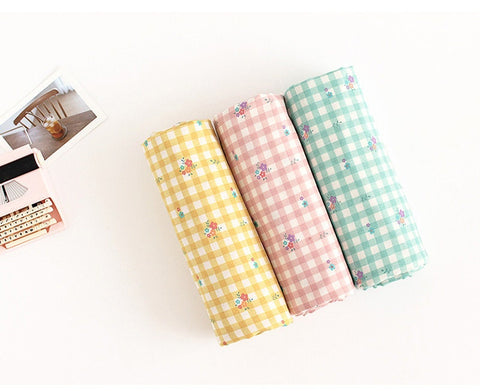 Check and Flowers Cotton Fabric, Wide Fabric 62 inches, Plaid and Flowers, Quality Korean Fabric - Pink, Yellow, Mint - By the Yard 43409-1