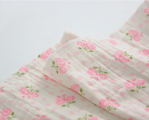 Flowers Wrinkled Cotton Double Gauze Fabric, Washing Gauze, Floral Gauze Fabric, Neon Pink Rose Fabric, Korean Fabric - By the Yard 42046-1