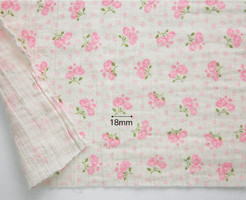 Flowers Wrinkled Cotton Double Gauze Fabric, Washing Gauze, Floral Gauze Fabric, Neon Pink Rose Fabric, Korean Fabric - By the Yard 42046-1