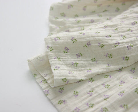 Flowers Wrinkled Cotton Double Gauze Fabric, Washing Gauze, Floral Gauze Fabric, Cotton Gauze Fabric, Korean Fabric - By the Yard 42042-1