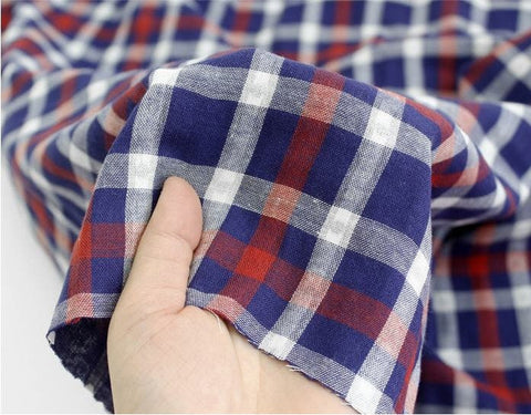 Checkered Cotton Double Gauze Fabric, Plaid Double Gauze Fabric, Yarn Dyed Gauze Fabric, Korean Fabric - 59" Wide - By the Yard / 50522