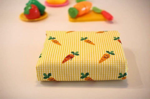 Checker and Carrots Cotton Fabric, Plaid and Carrots, Quality Korean Fabric - Black, Yellow, Red, Green - By the Yard /50394