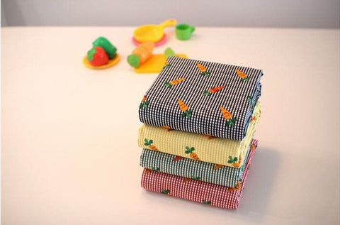 Checker and Carrots Cotton Fabric, Plaid and Carrots, Quality Korean Fabric - Black, Yellow, Red, Green - By the Yard /50394