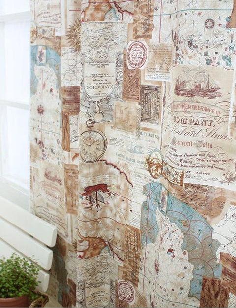 Cotton Fabric Vintage Voyage Navigation Map per Yard in 2 Colors 10591