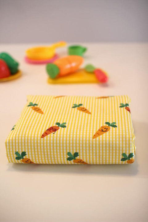 Checker and Carrots Cotton Fabric, Plaid and Carrots, Quality Korean Fabric - Black, Yellow, Red, Green - By the Yard /50394