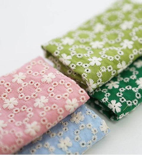 Wide Eyelet Cotton Fabric, Pointelle Cotton Fabric - Pink, Sky, Olive, Green - Quality Korean Fabric, Embroidery Fabric By the Yard /50789